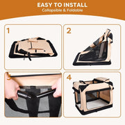 Easy Storage Foldable Soft Dog Crates Kennel 3 Door Soft Sided Travel Pet Car Carrier with Straps Mat for Dogs Cats Rabbits
