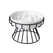 Elevated Ceramic Slow Feeder Bowl for Dogs Cats, Anti-Choking Maze Bowl with Iron Stand, Non-Slip Pet Food Bowl