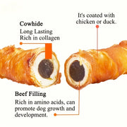 Chicken Wrapped Cowhide Chocolate Stick, Meat Dog Snacks, Made From Chicken Meat And Beef Skin, Beef Stuffing