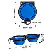 1-piece 2-in-1 foldable dual bowl feeding bowl portable outdoor travel dog and cat drinking bowl