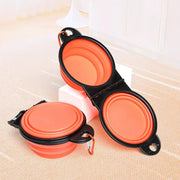 1-piece 2-in-1 foldable dual bowl feeding bowl portable outdoor travel dog and cat drinking bowl