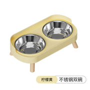 Dopamine Colorful Elevated Pet Feeder: Dual Stainless Steel Bowls with Neck Support - Fashion Food & Water Station for Pets