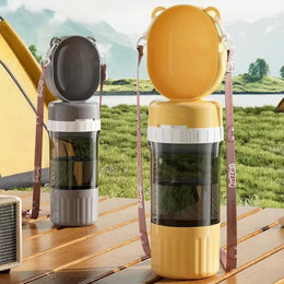 2-in-1 Dual Storage Pet Feeding Bottle Leakproof Water Food Travel Bowl On-the-Go Outdoor Hiking Camping Dog Cat Essentials